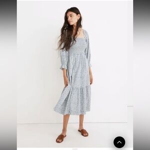 Madewell Light Blue Floral Maxi Dress with Smocked Bodice